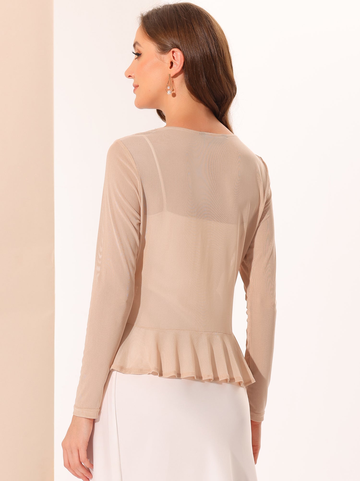 Ruffle Mesh Shrug Long Sleeves Self Tie Bolero Jacket