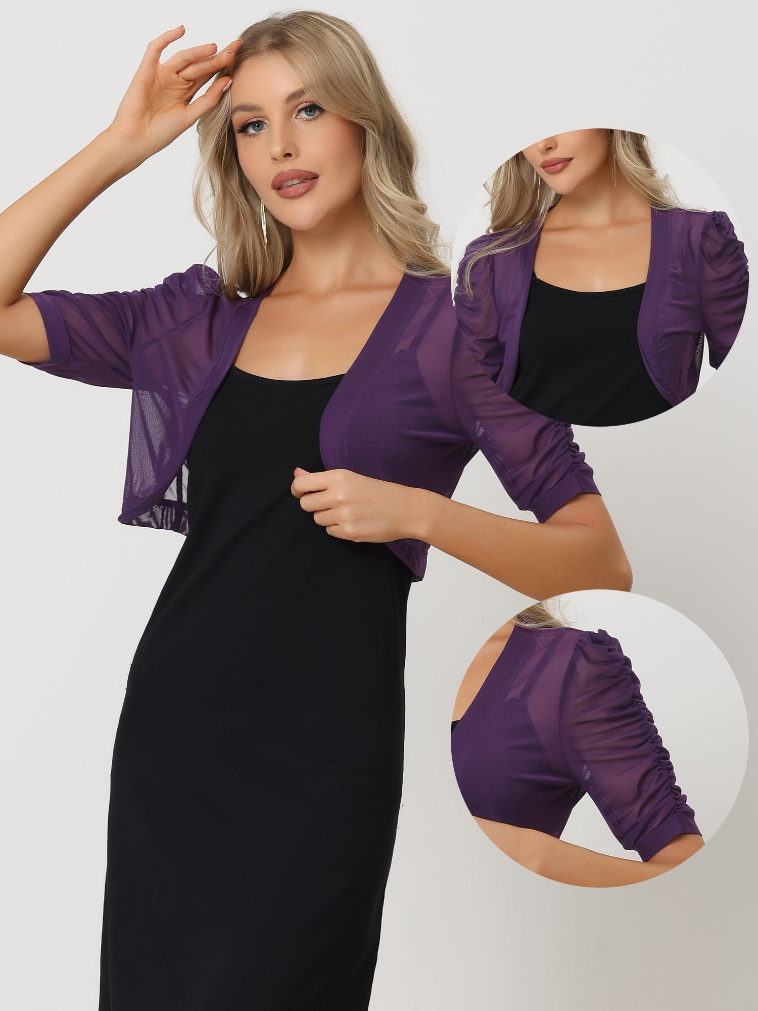 Short Sleeve Open Front Cropped Mesh Sheer Bolero Shrug