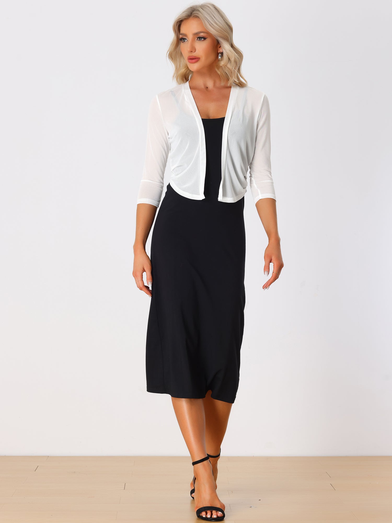 Chiffon 3/4 Sleeve Open Front Bolero Mesh Sheer Shrug