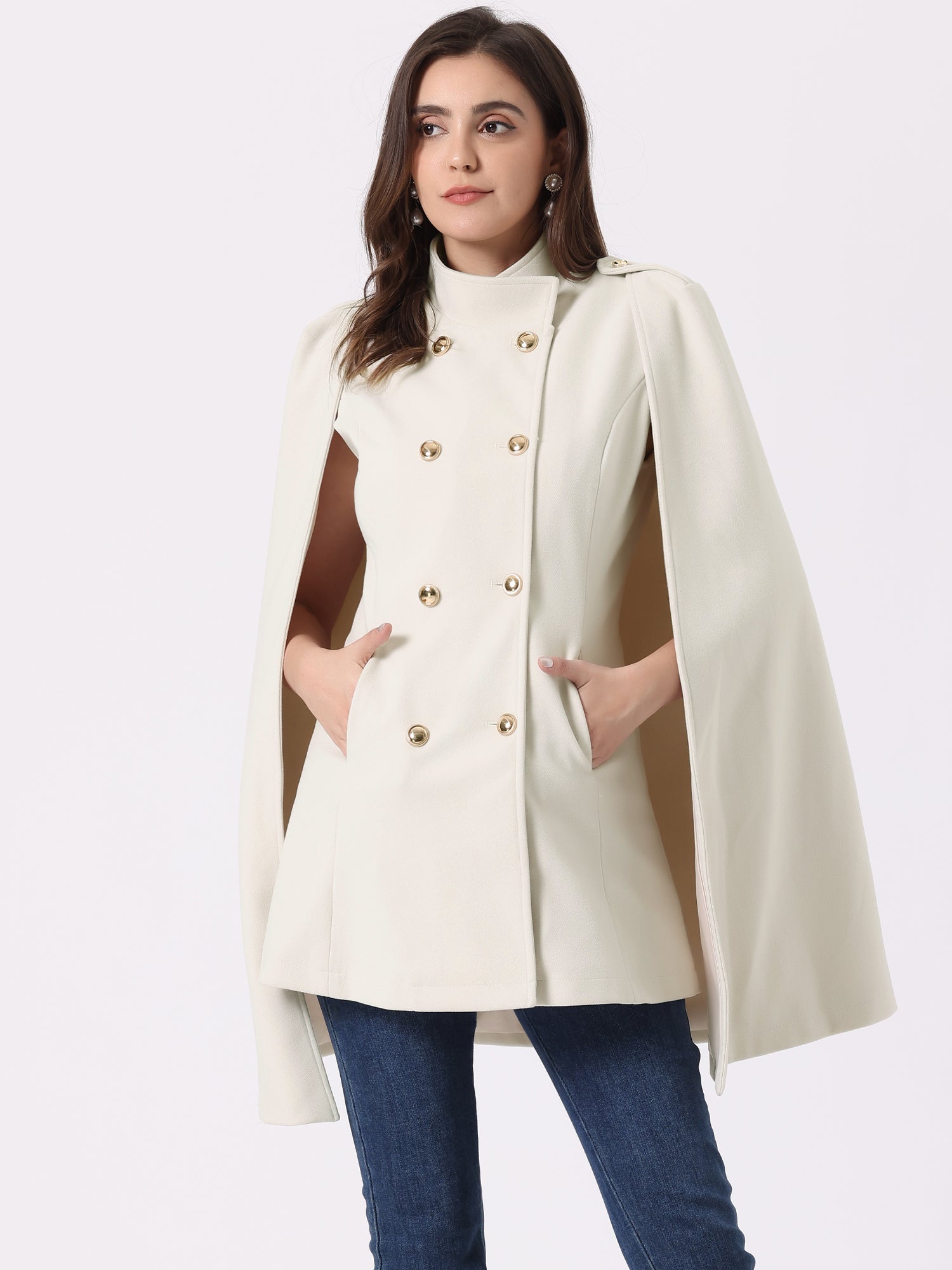 Winter Slit Sleeve Double Breasted Cloak Cape Coat