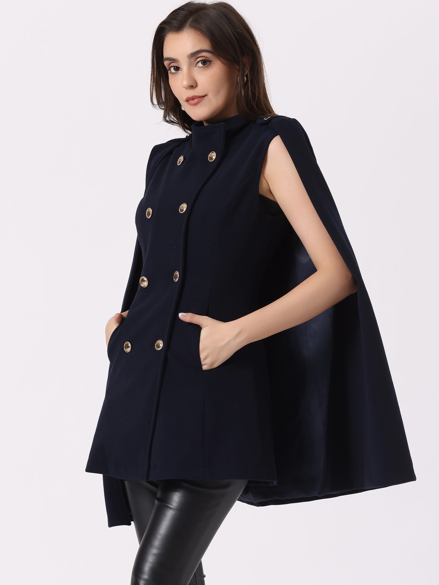 Winter Slit Sleeve Double Breasted Cloak Cape Coat
