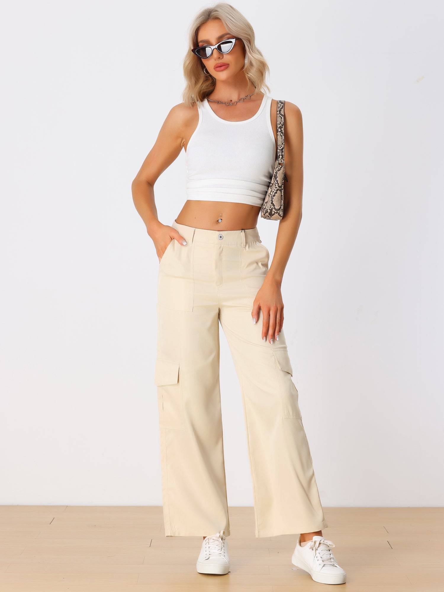 Mid Rise Baggy Wide Leg Pockets Y2K Casual Cargo Pants