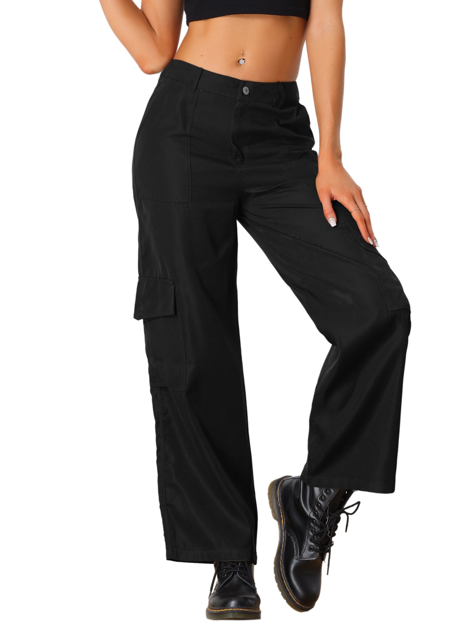 Mid Rise Baggy Wide Leg Pockets Y2K Casual Cargo Pants