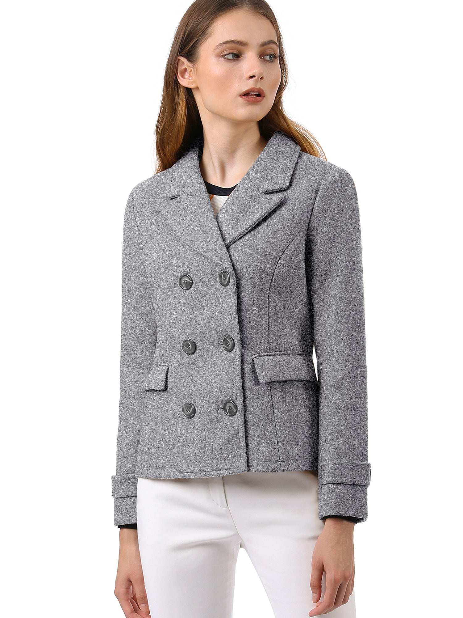 Winter Notched Lapel Double Breasted Short Pea Coat