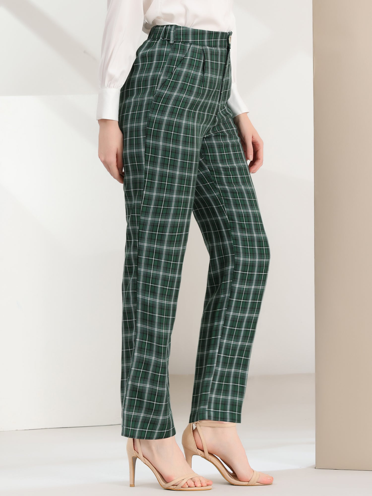 Plaid Elastic Waist Casual Work Office Long Pants