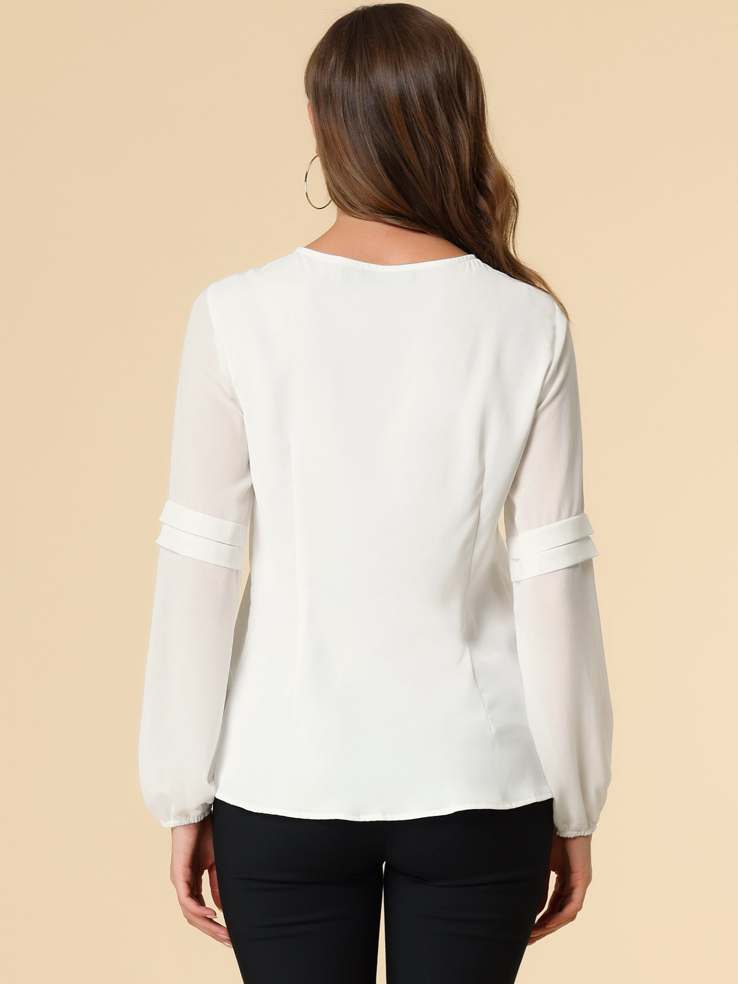 Chiffon Shirt Semi Sheer Keyhole Neck Elegant Work Blouse