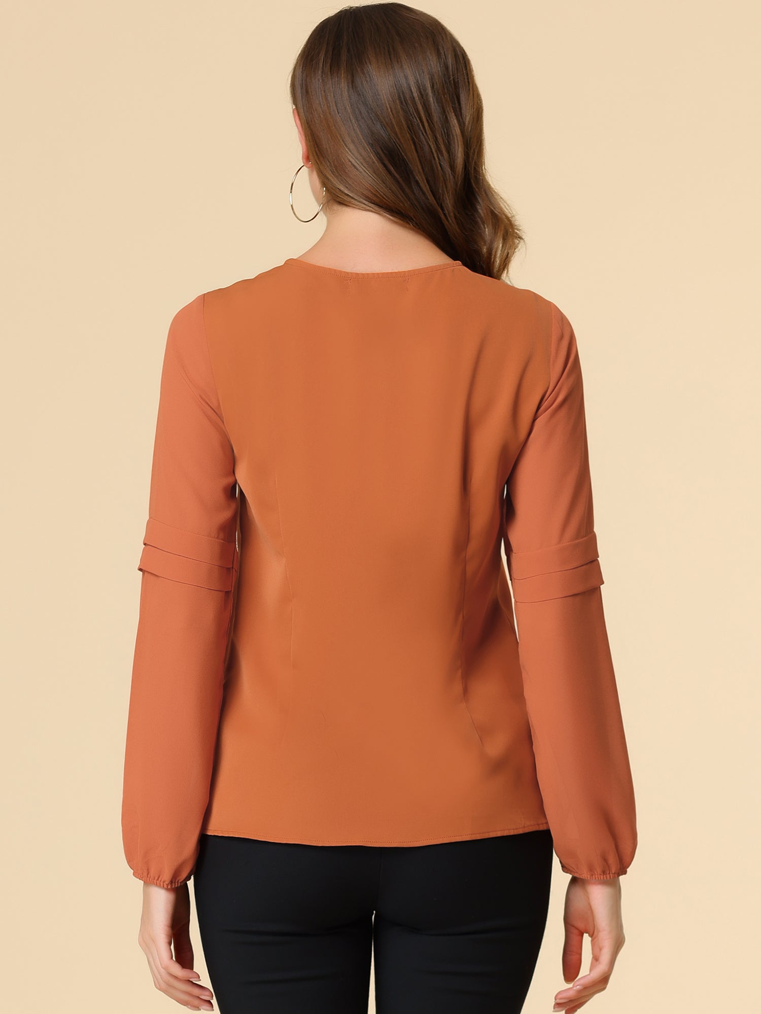 Chiffon Shirt Semi Sheer Keyhole Neck Elegant Work Blouse