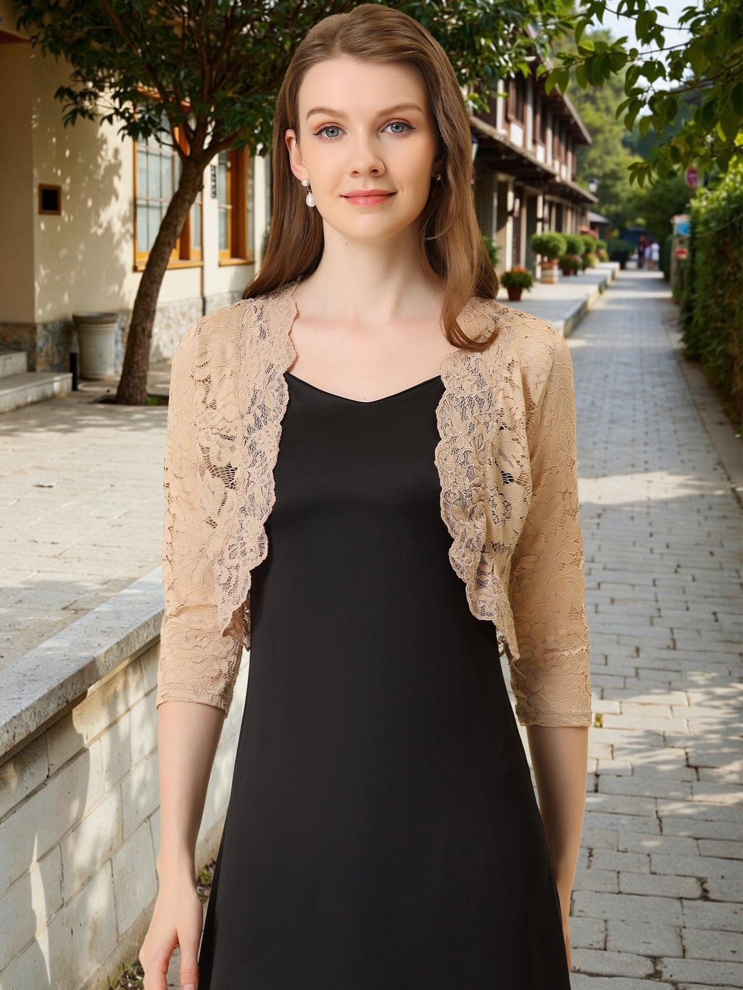 Sheer Floral Elegant 3/4 Sleeve Lace Shrug