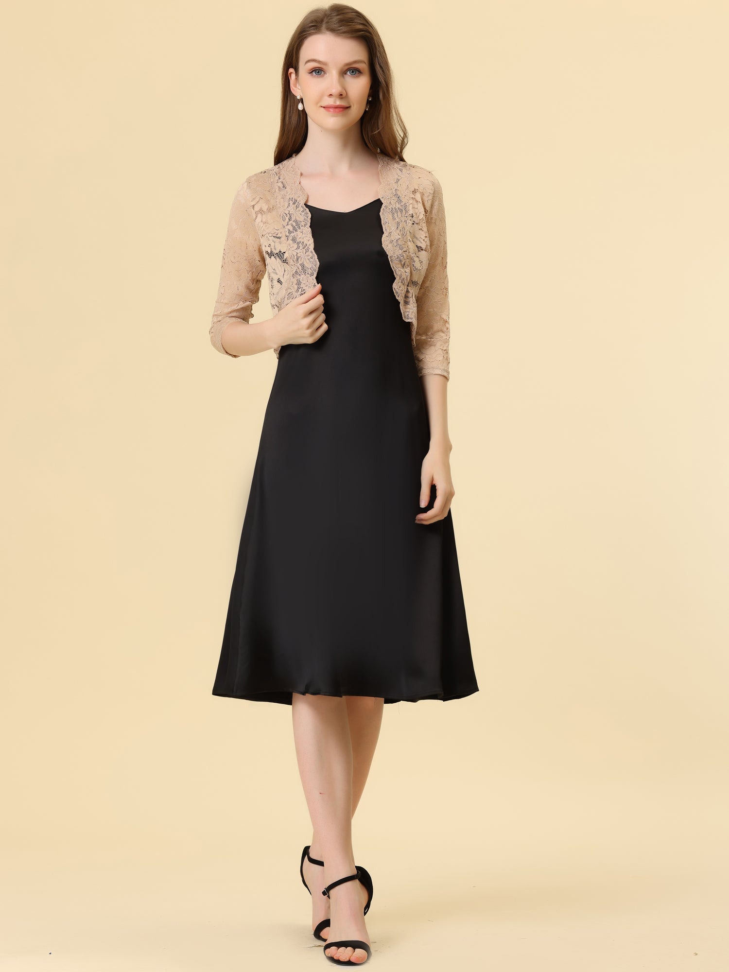 Sheer Floral Elegant 3/4 Sleeve Lace Shrug