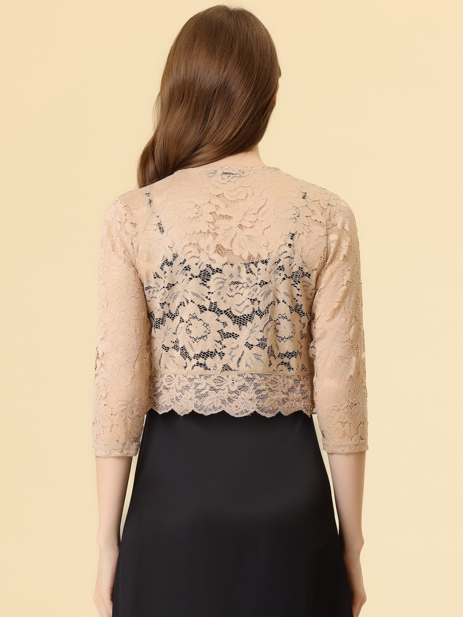 Sheer Floral Elegant 3/4 Sleeve Lace Shrug