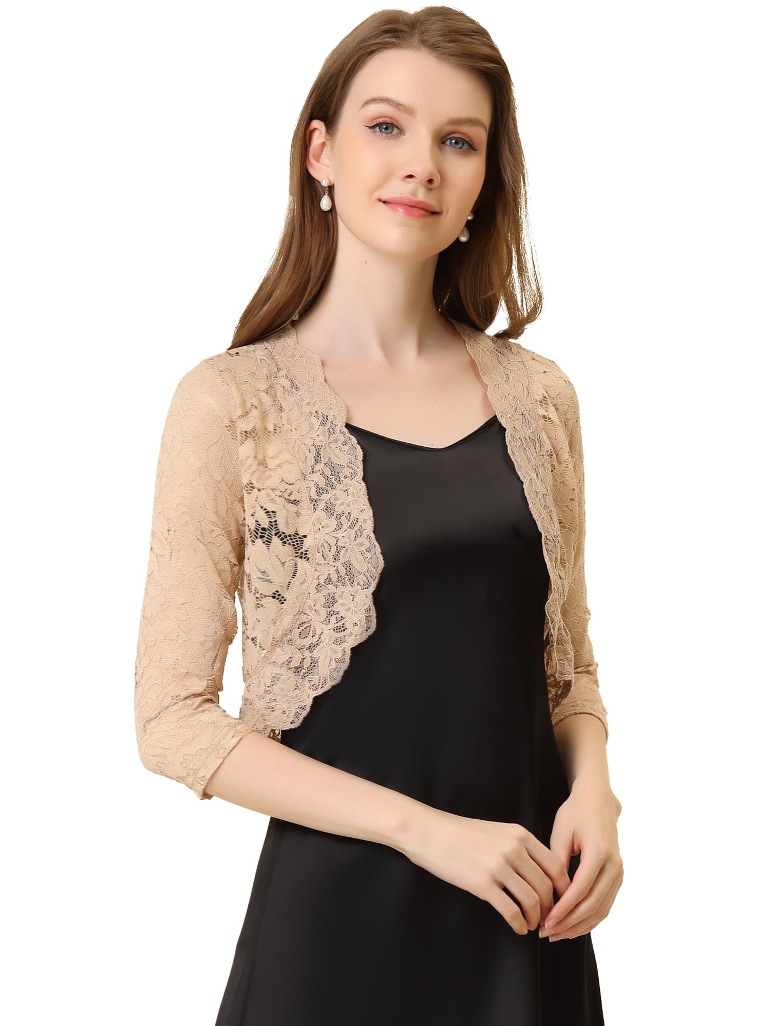 Sheer Floral Elegant 3/4 Sleeve Lace Shrug