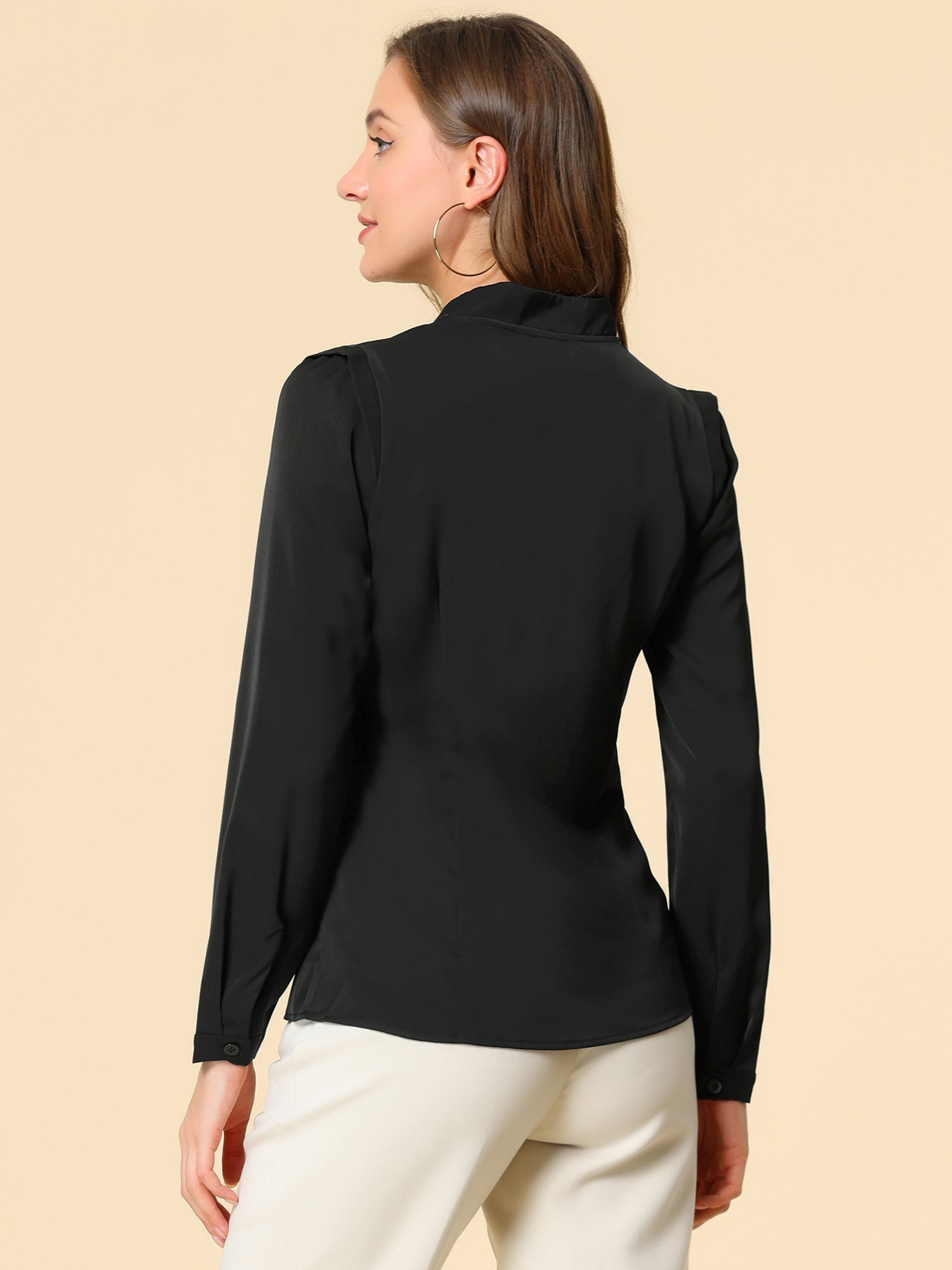 Work Office Blouse Button Up Long Sleeve V Neck Chiffon Shirt
