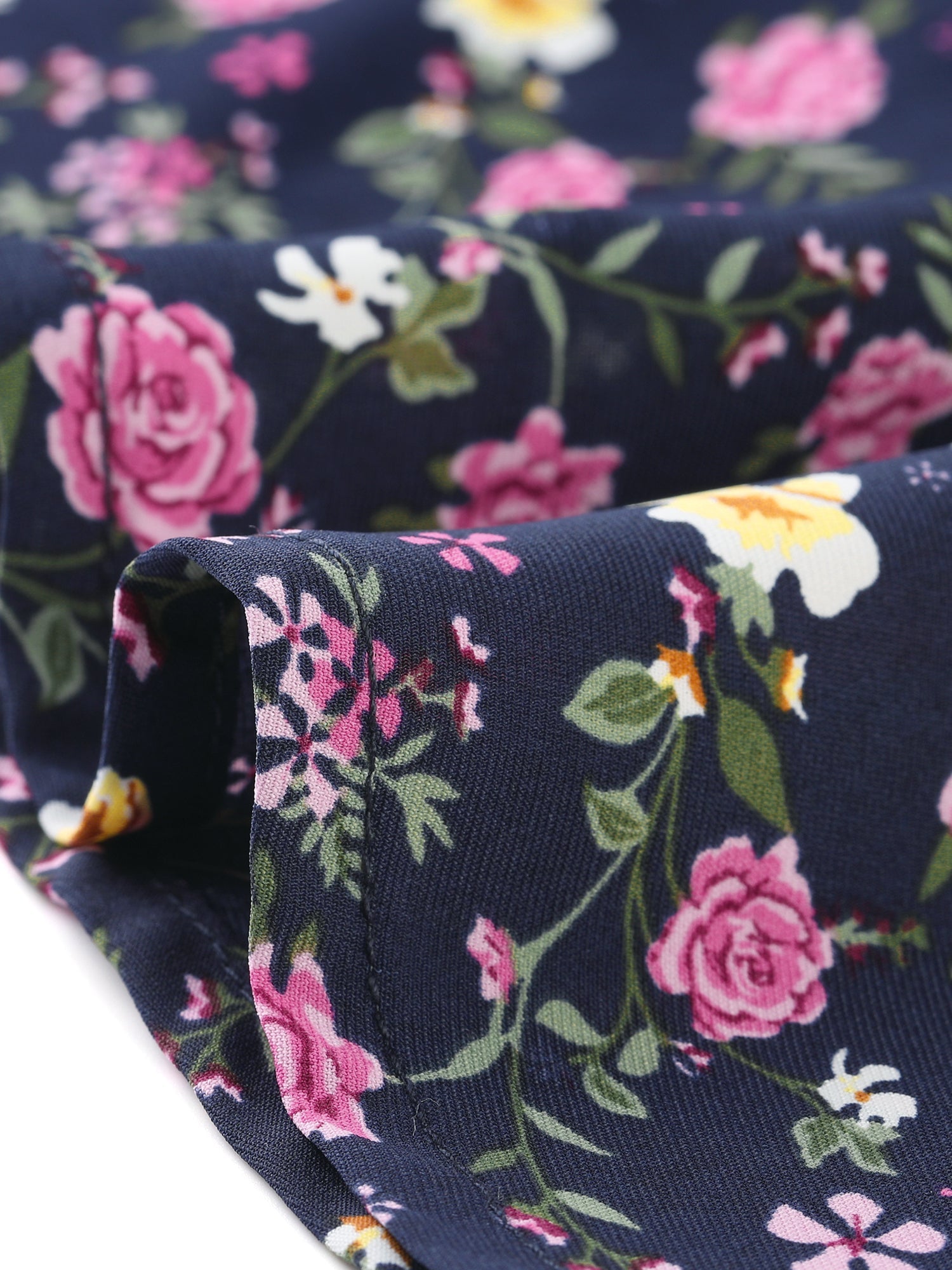 Smocked Waist Tie Neck Floral Long Sleeve Dress