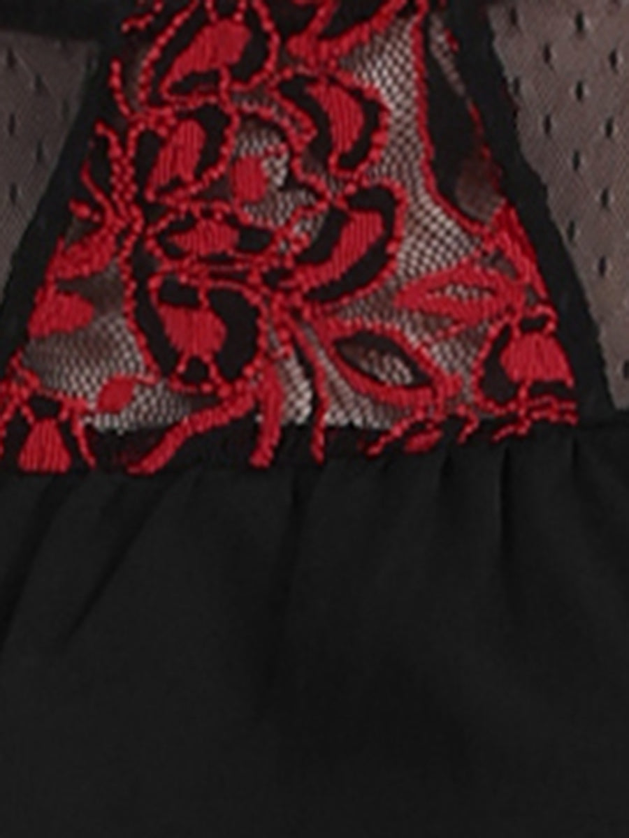 Lace Mesh Long Sleeve Top Round Neck Casual Elegant Blouse
