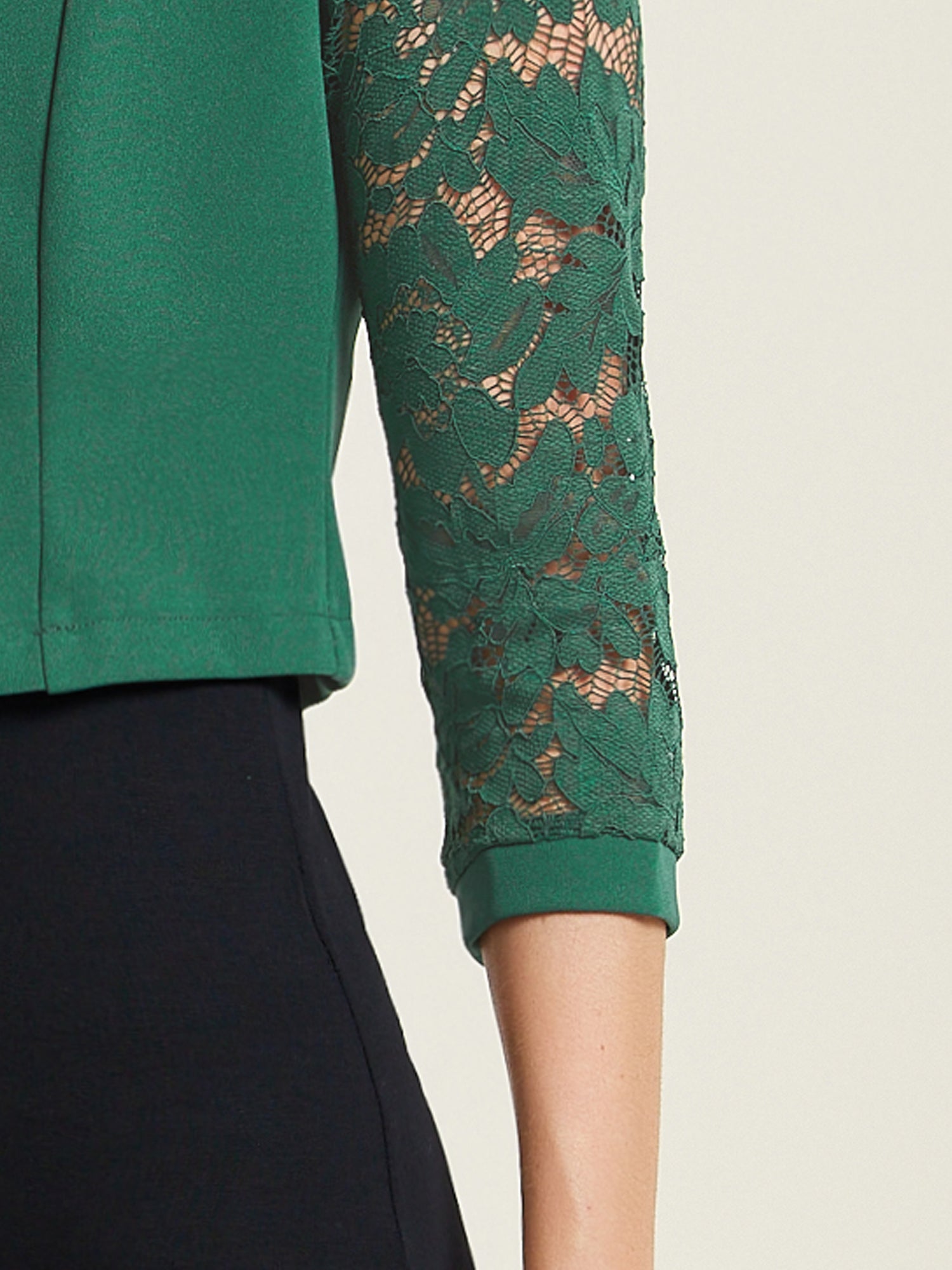 Lace Panel Open Front Long Sleeve Work Office Crop Bolero Shrug