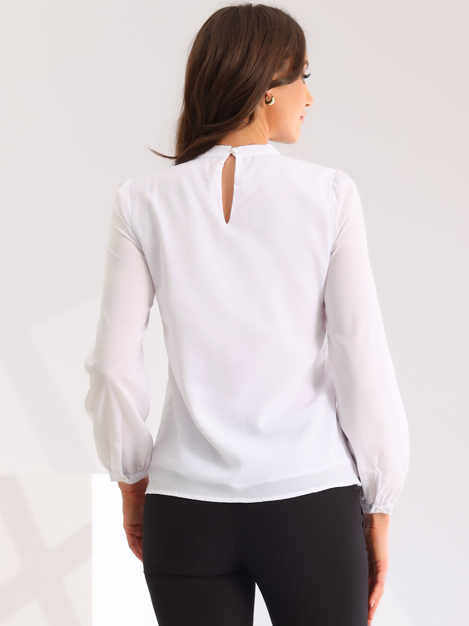 Chiffon Shirt Work Office Mock Neck Long Sleeve Blouse