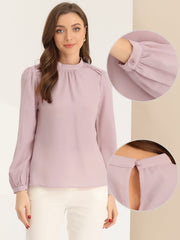 Chiffon Shirt Work Office Mock Neck Long Sleeve Blouse