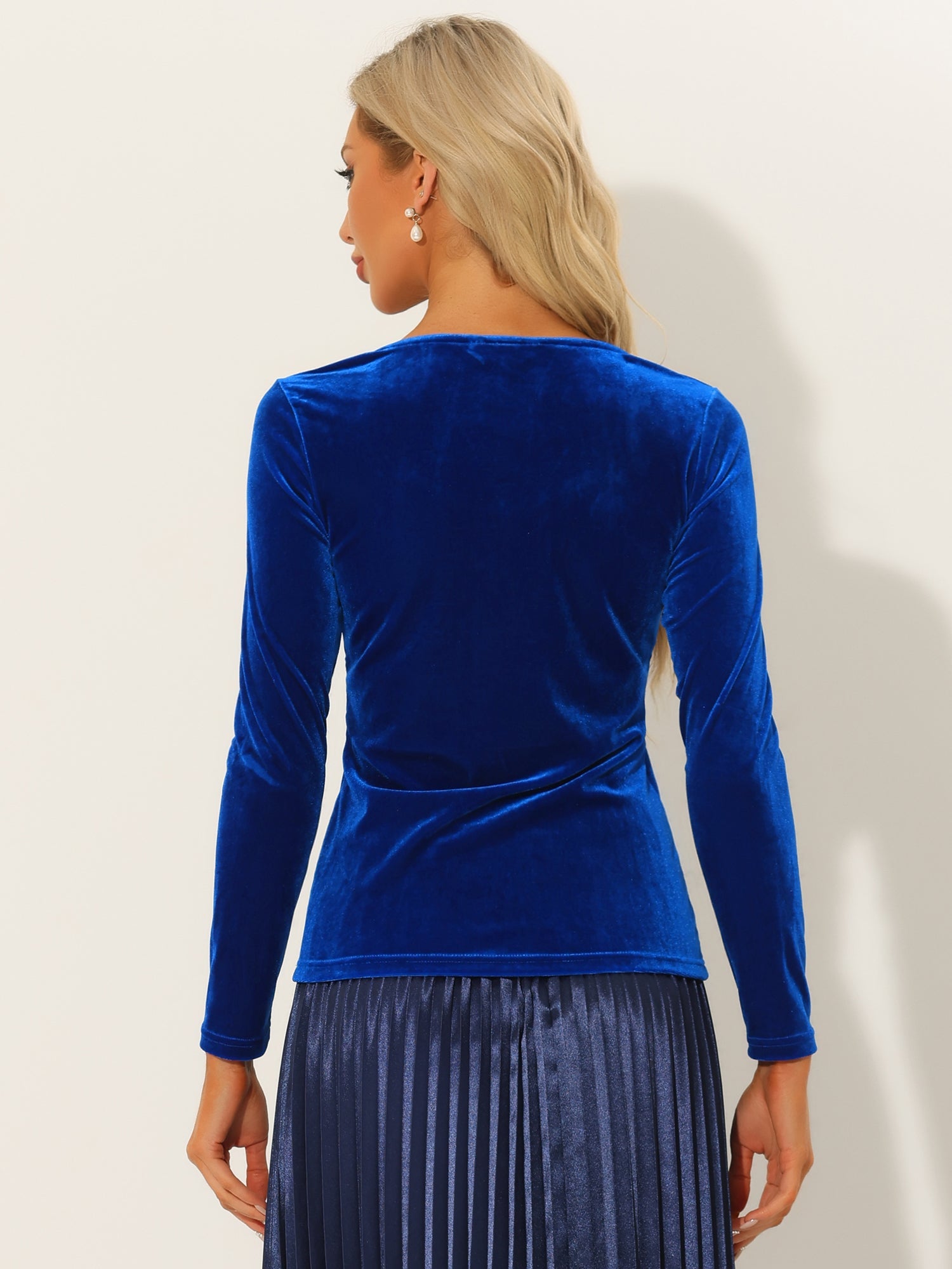 Casual Velvet Long Sleeve Solid Color Sweetheart Neck Blouse
