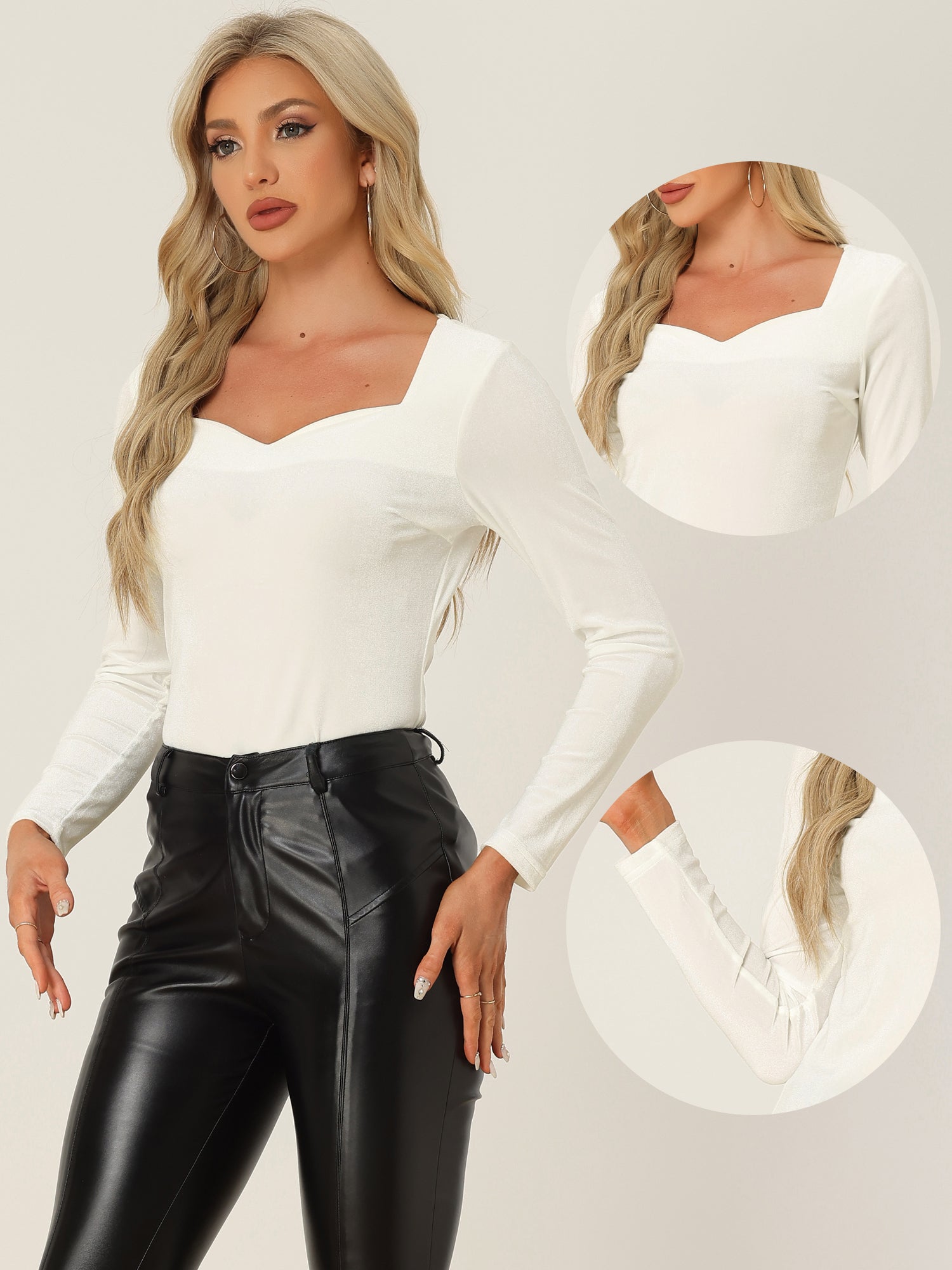 Casual Velvet Long Sleeve Solid Color Sweetheart Neck Blouse