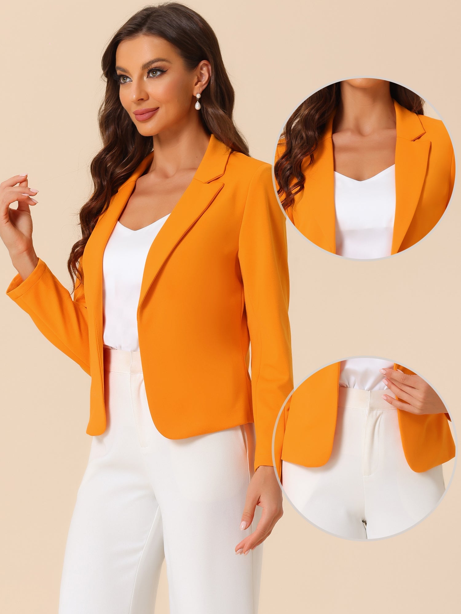 Business Blazer Open Front Office Casual Work Crop Suit Jacket