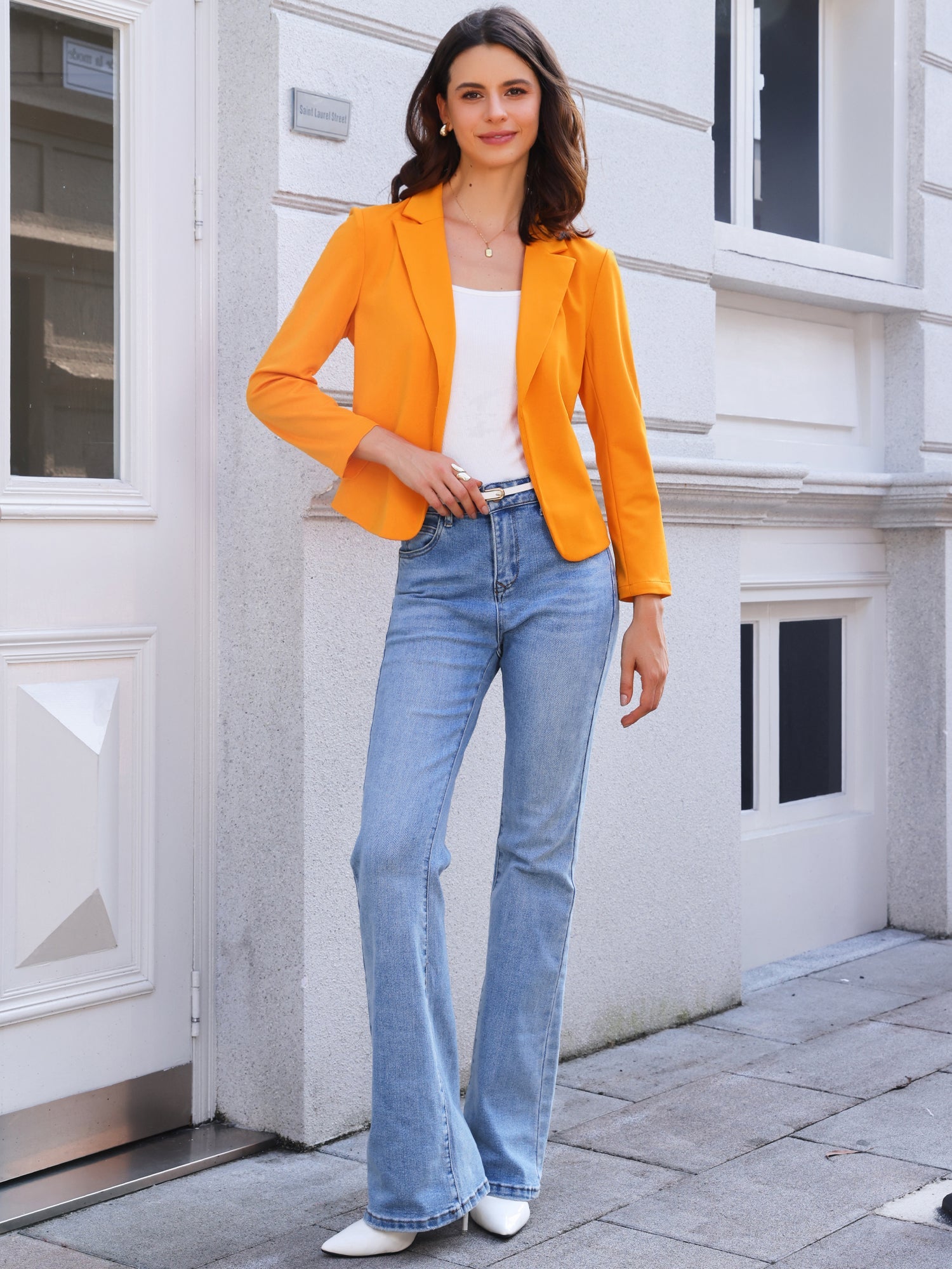Business Blazer Open Front Office Casual Work Crop Suit Jacket