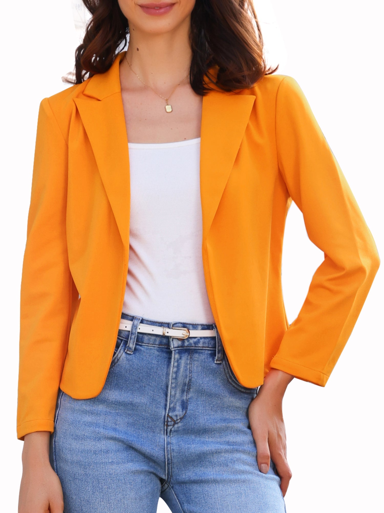 Business Blazer Open Front Office Casual Work Crop Suit Jacket