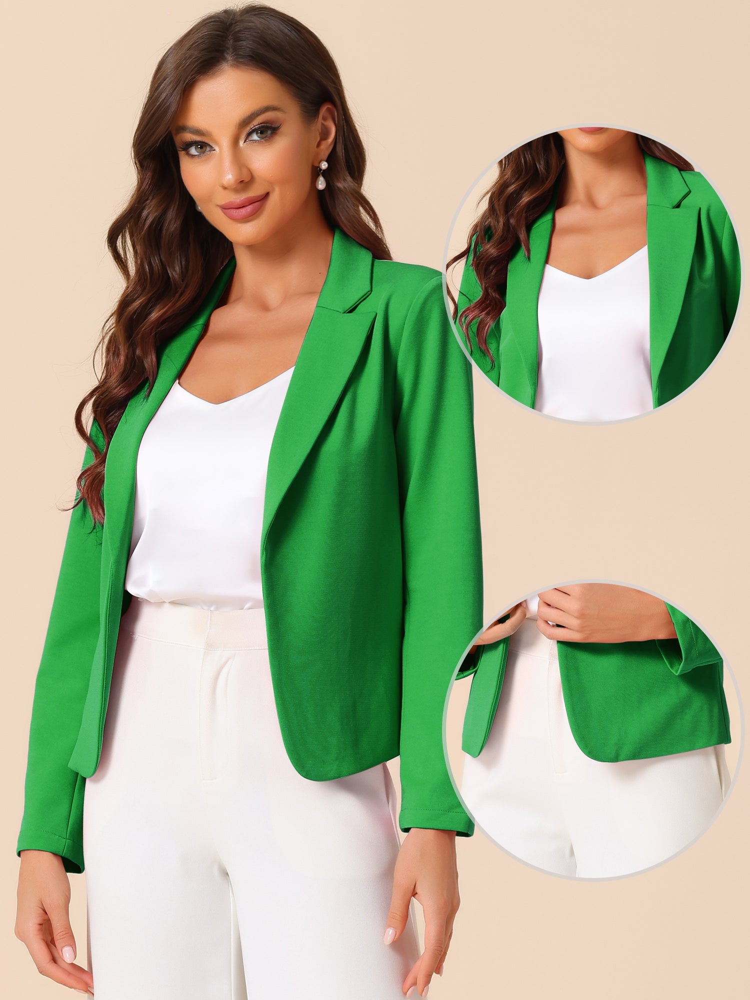Business Blazer Open Front Office Casual Work Crop Suit Jacket