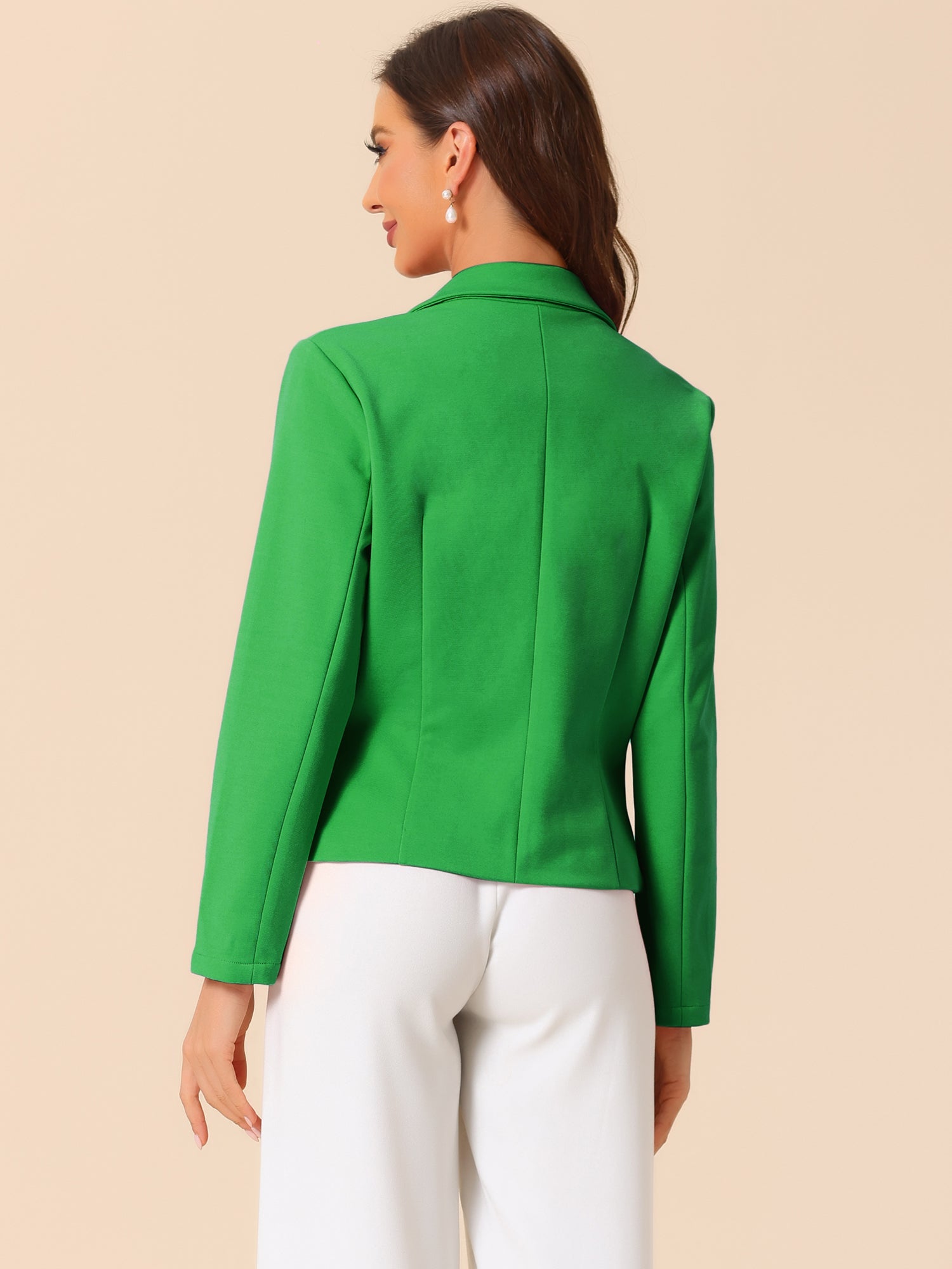 Business Blazer Open Front Office Casual Work Crop Suit Jacket