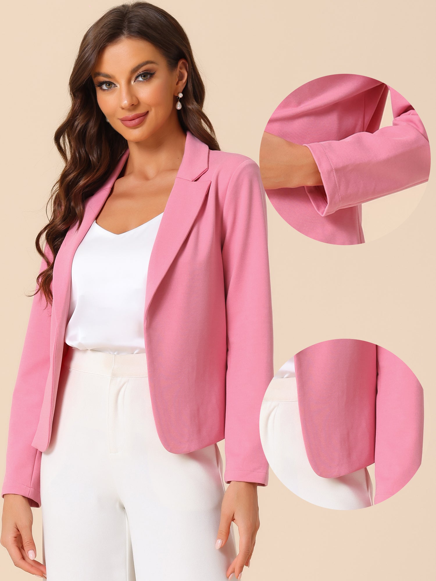 Business Blazer Open Front Office Casual Work Crop Suit Jacket