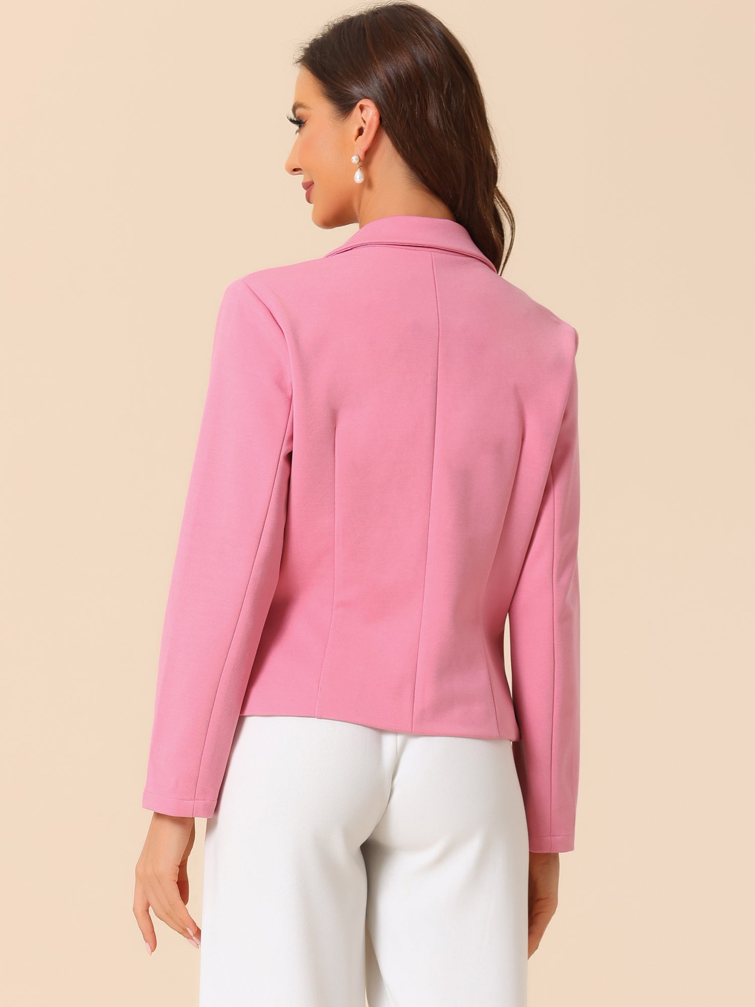 Business Blazer Open Front Office Casual Work Crop Suit Jacket