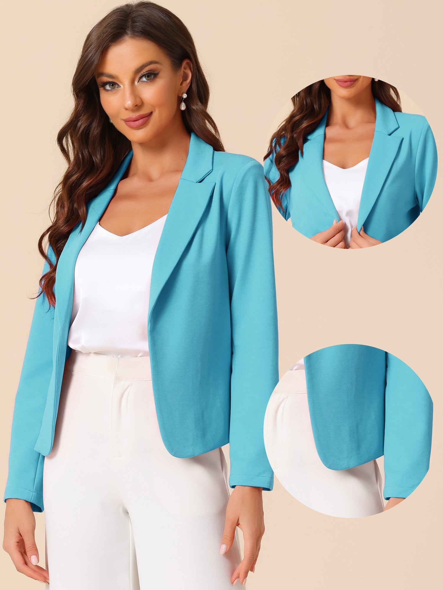 Business Blazer Open Front Office Casual Work Crop Suit Jacket
