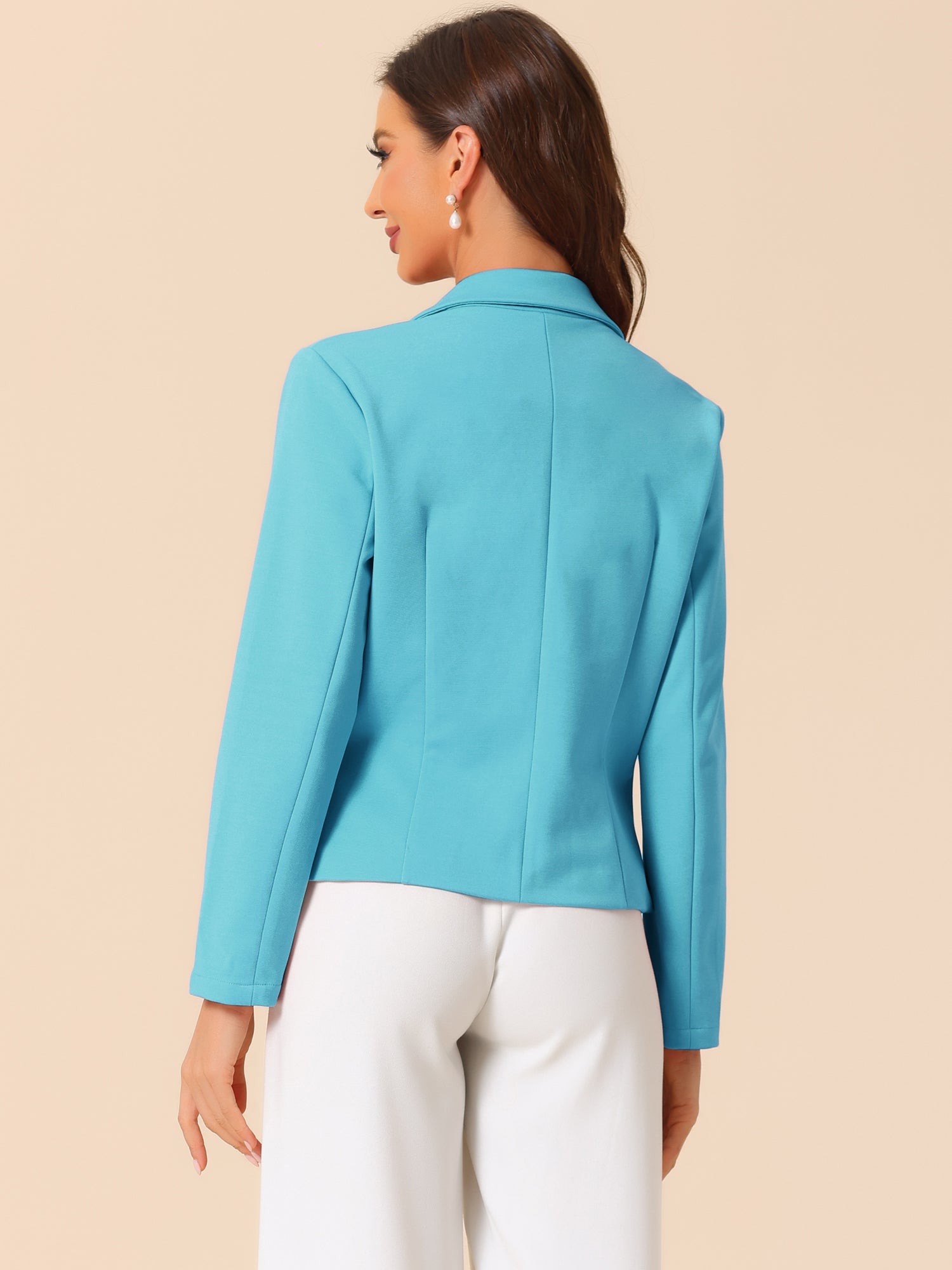 Business Blazer Open Front Office Casual Work Crop Suit Jacket