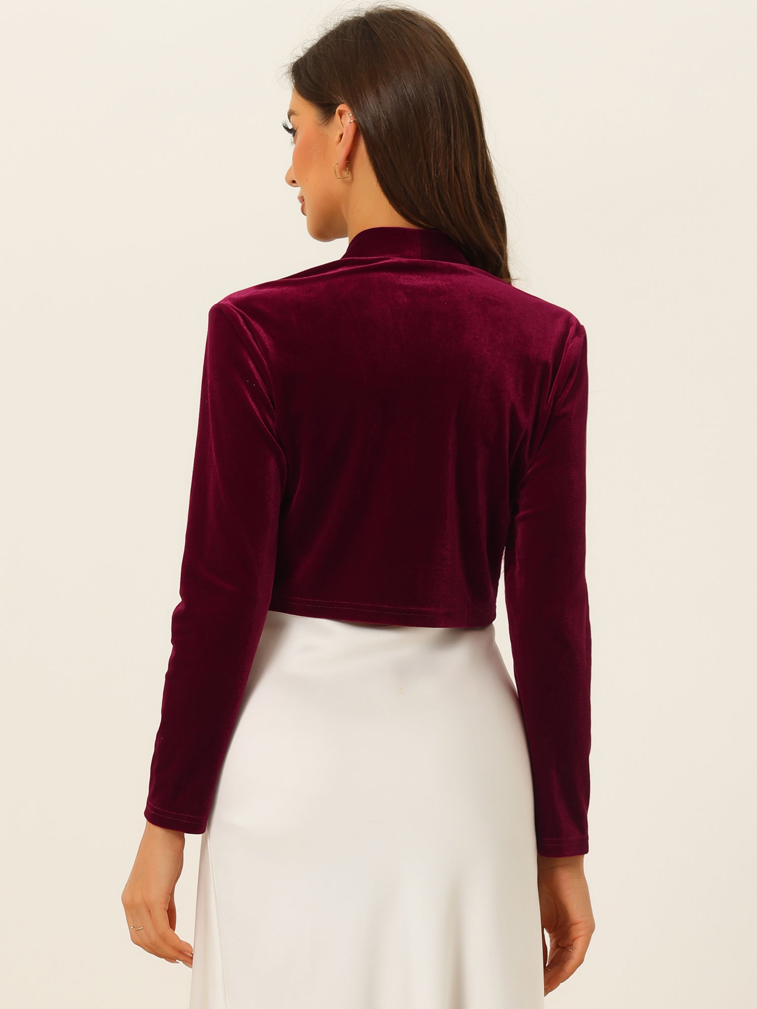 Velvet Long Sleeve Open Front Cropped Bolero Shrugs
