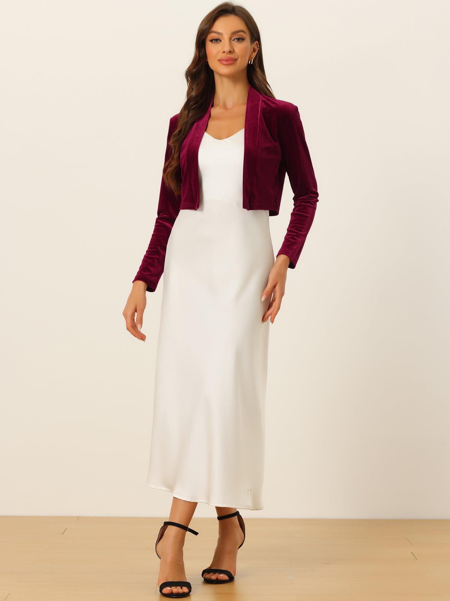 Velvet Long Sleeve Open Front Cropped Bolero Shrugs