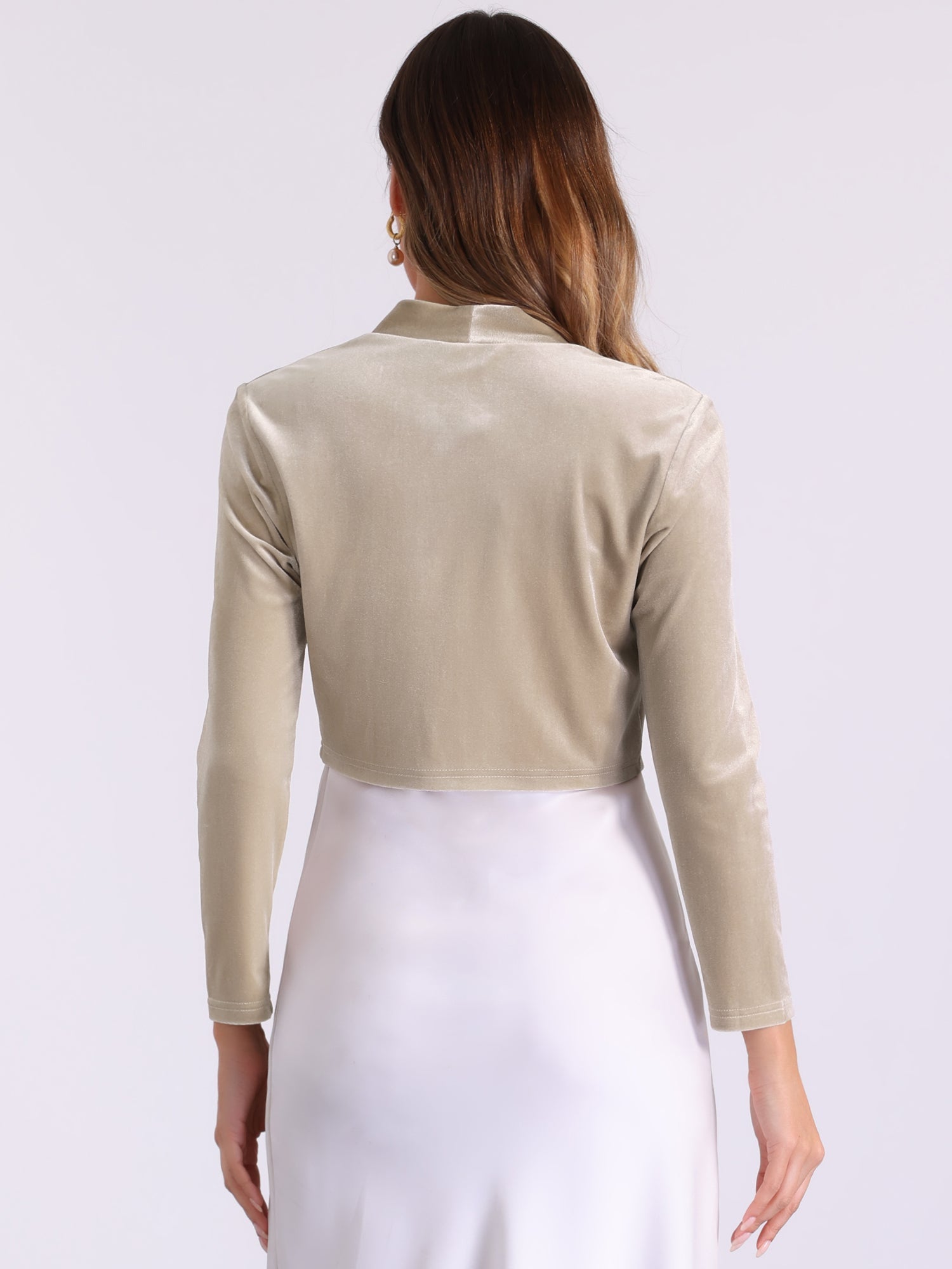 Velvet Long Sleeve Open Front Cropped Bolero Shrugs