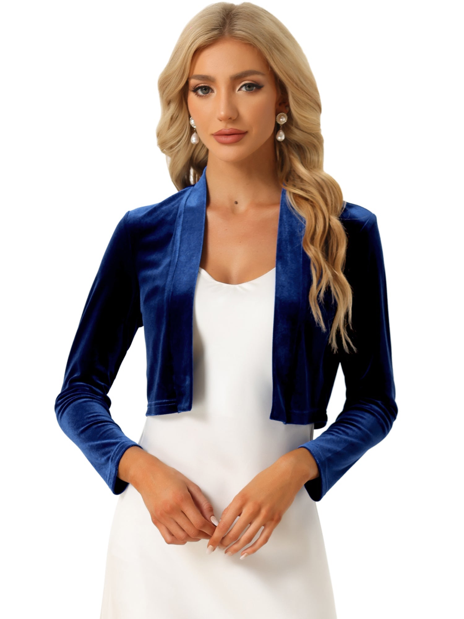 Velvet Long Sleeve Open Front Cropped Bolero Shrugs