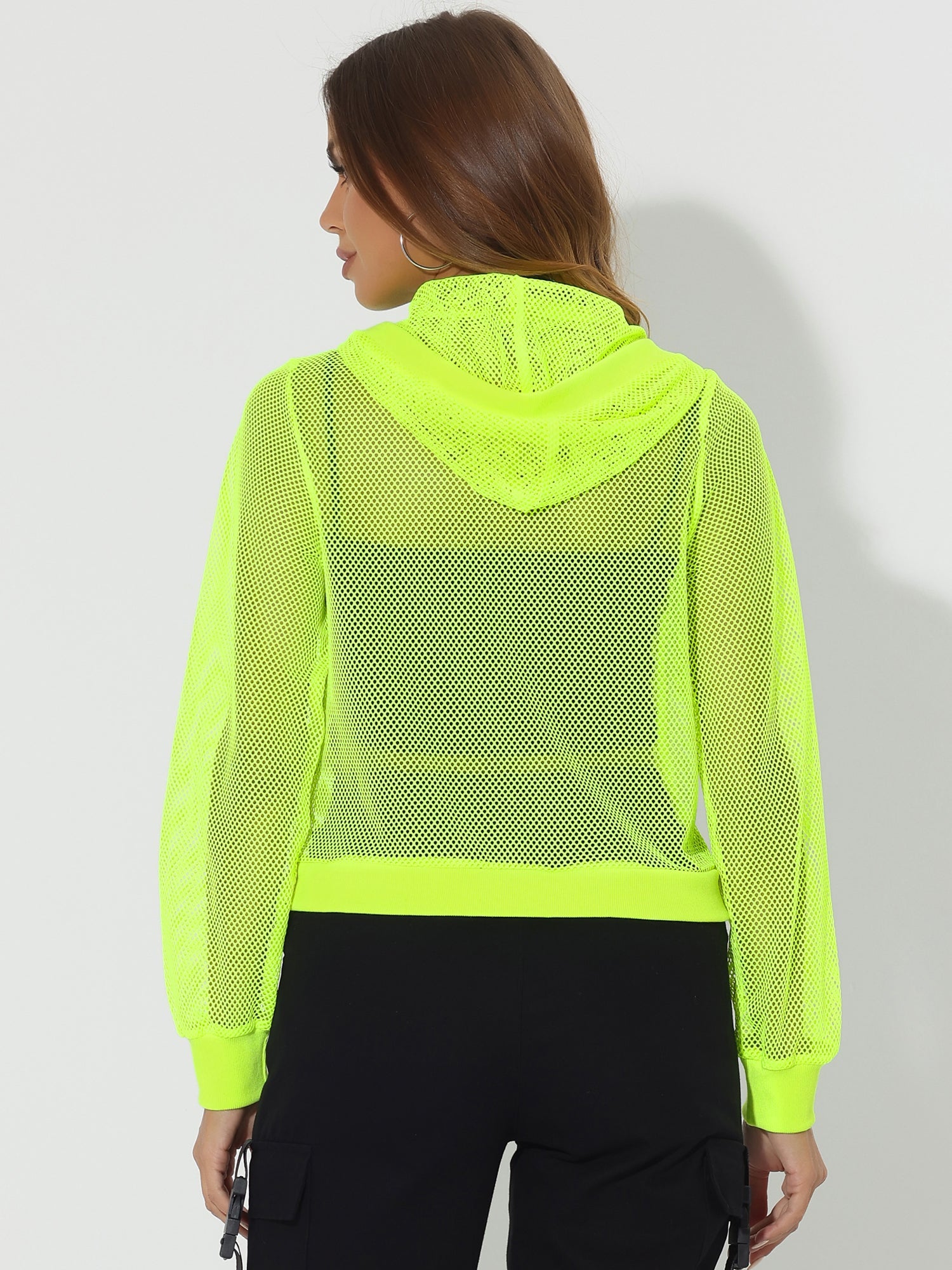 Zip Up Long Sleeve Mesh Sheer Hoodie Bomber Jackets