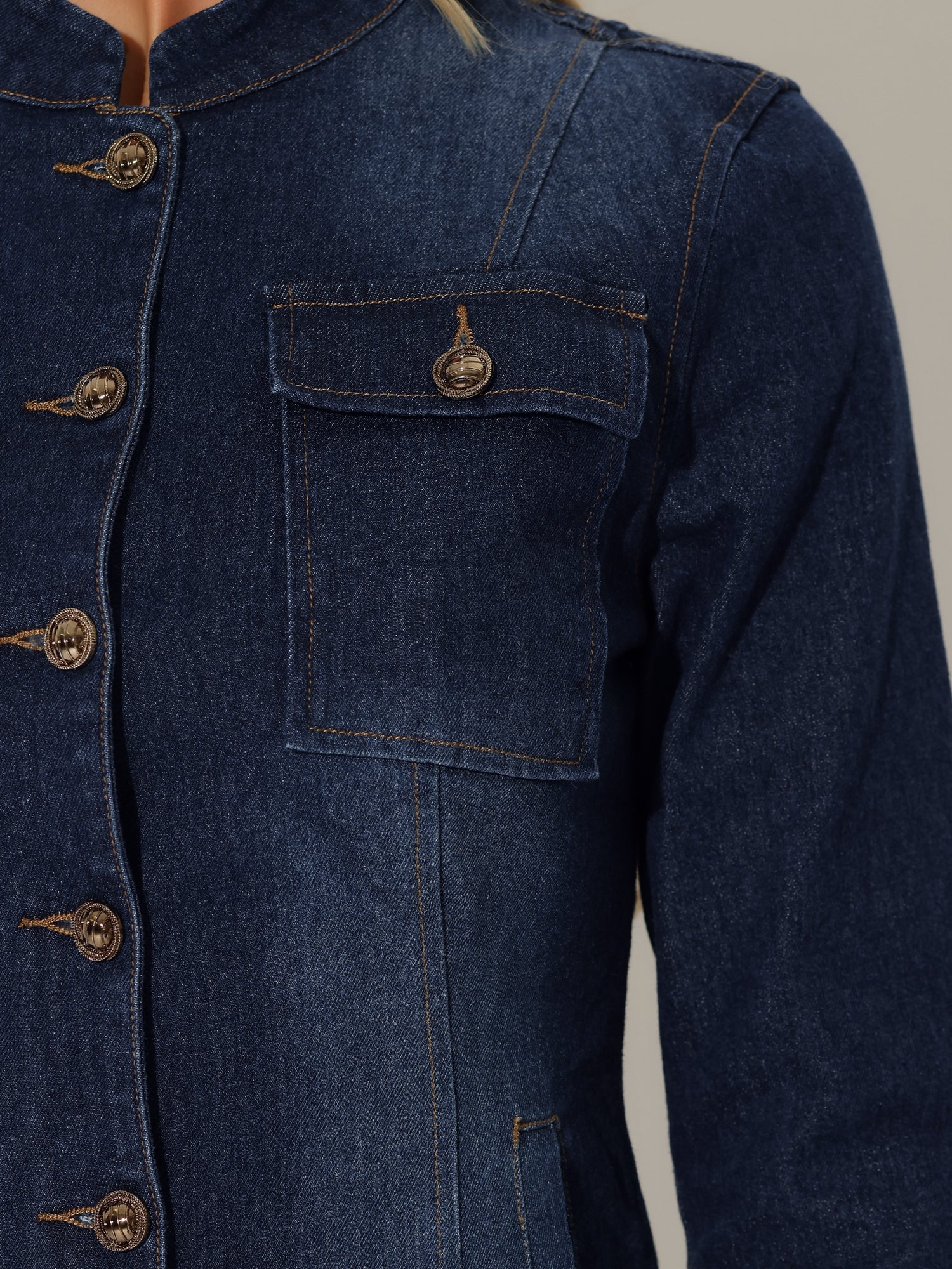 Casual Denim Classic Stand Collar Long Sleeve Jean Jacket