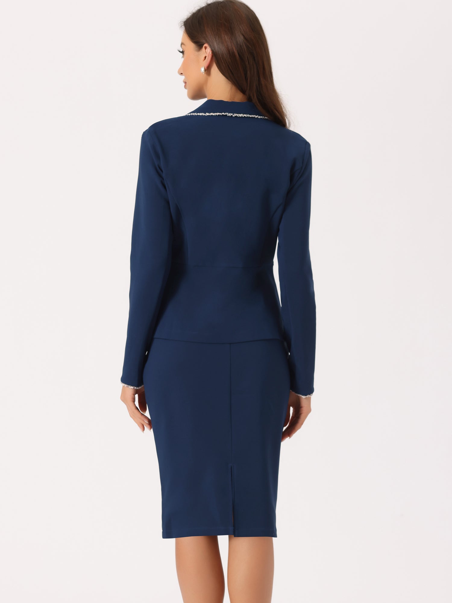 Business Suit 2 Pieces Tweed Trim Blazer Jacket and Skirt Set