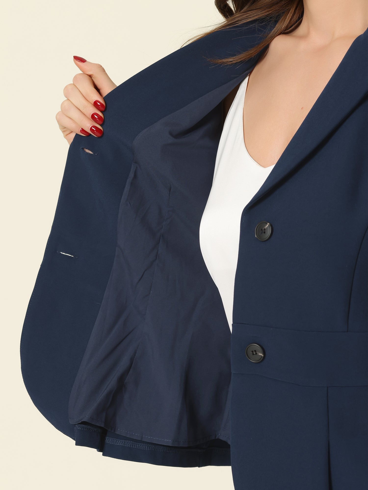 2 Piece Long Sleeve Notched Lapel Peplum Blazer Pencil Skirt Suit Set