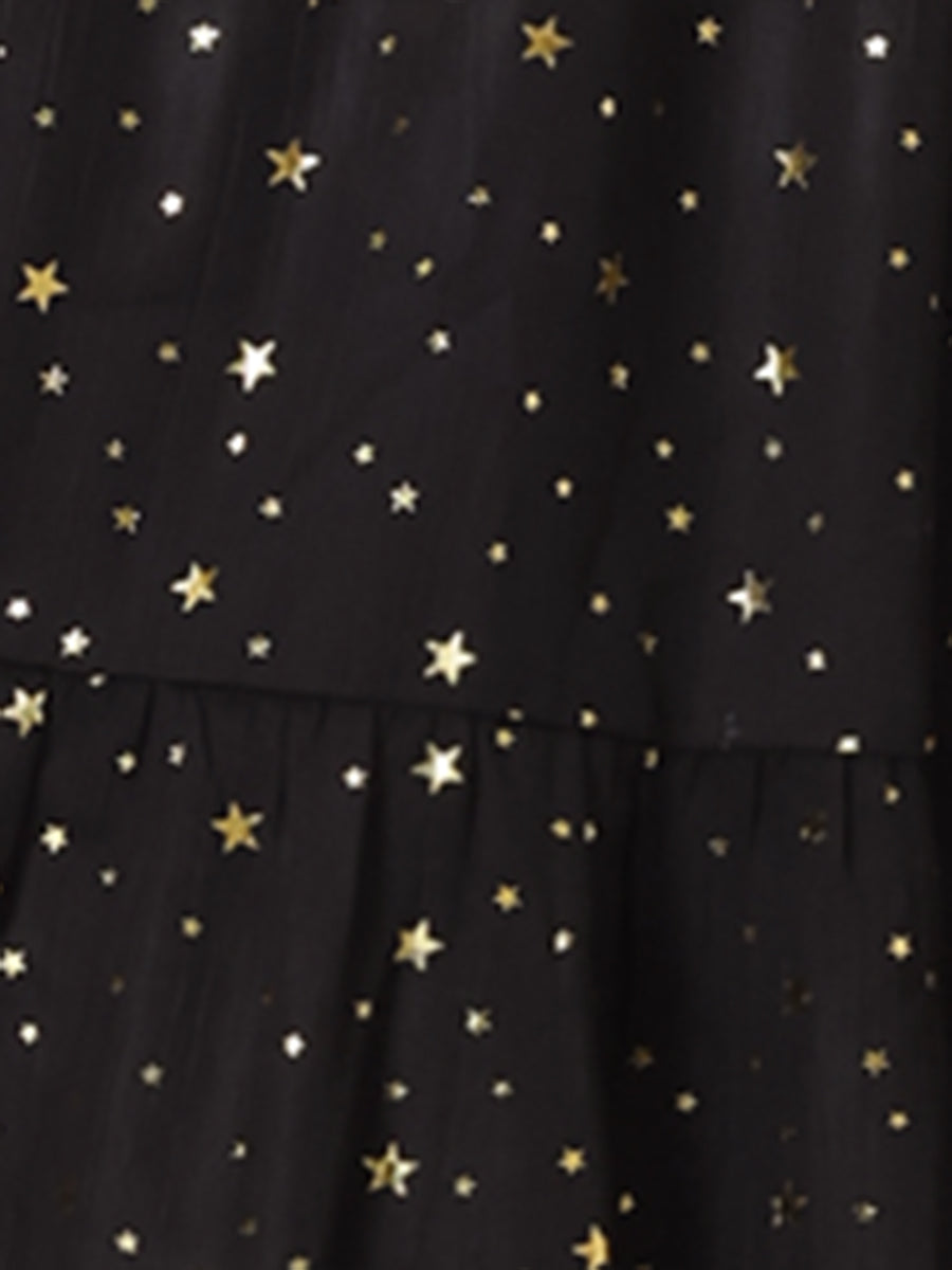Chiffon Sleeveless Smocked Waist Gilding Metallic Stars Party Dress