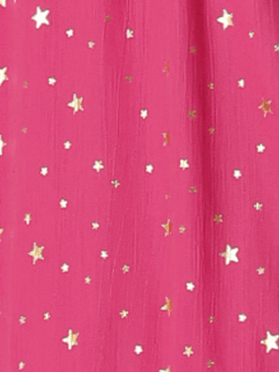 Chiffon Sleeveless Smocked Waist Gilding Metallic Stars Party Dress