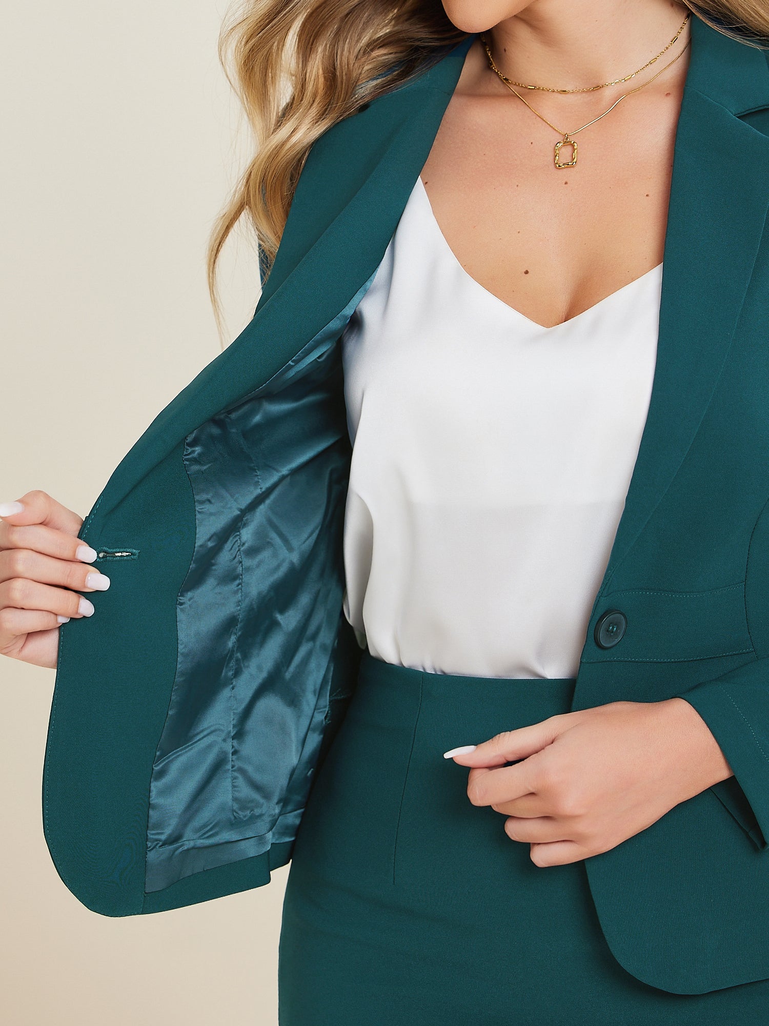 2 Pieces Business Casual Notched Lapel Long Sleeve Blazer & Pencil Skirt Suit Set