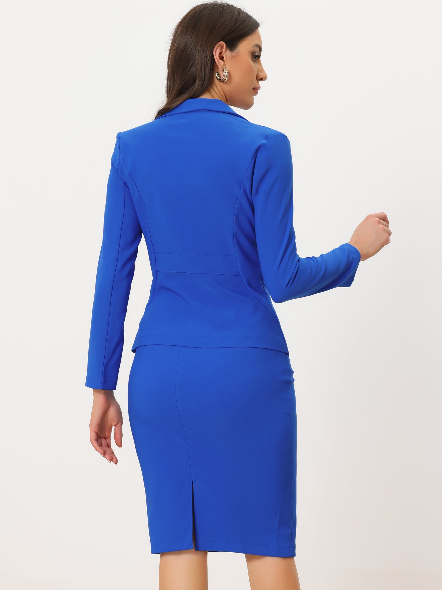 2 Pieces Business Casual Notched Lapel Long Sleeve Blazer & Pencil Skirt Suit Set