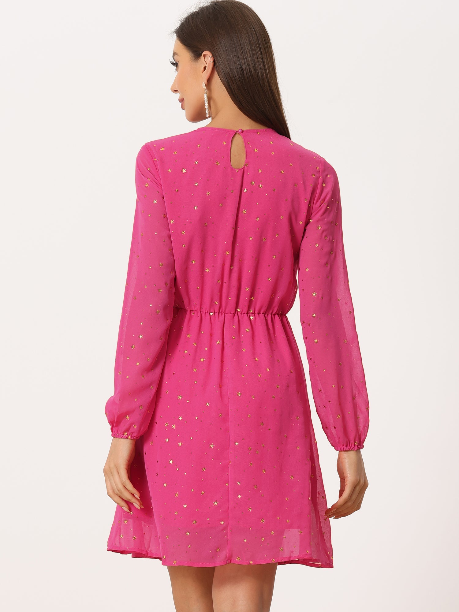 Choker V Neck Flared Gilding Metallic Shiny Star A-Line Dress