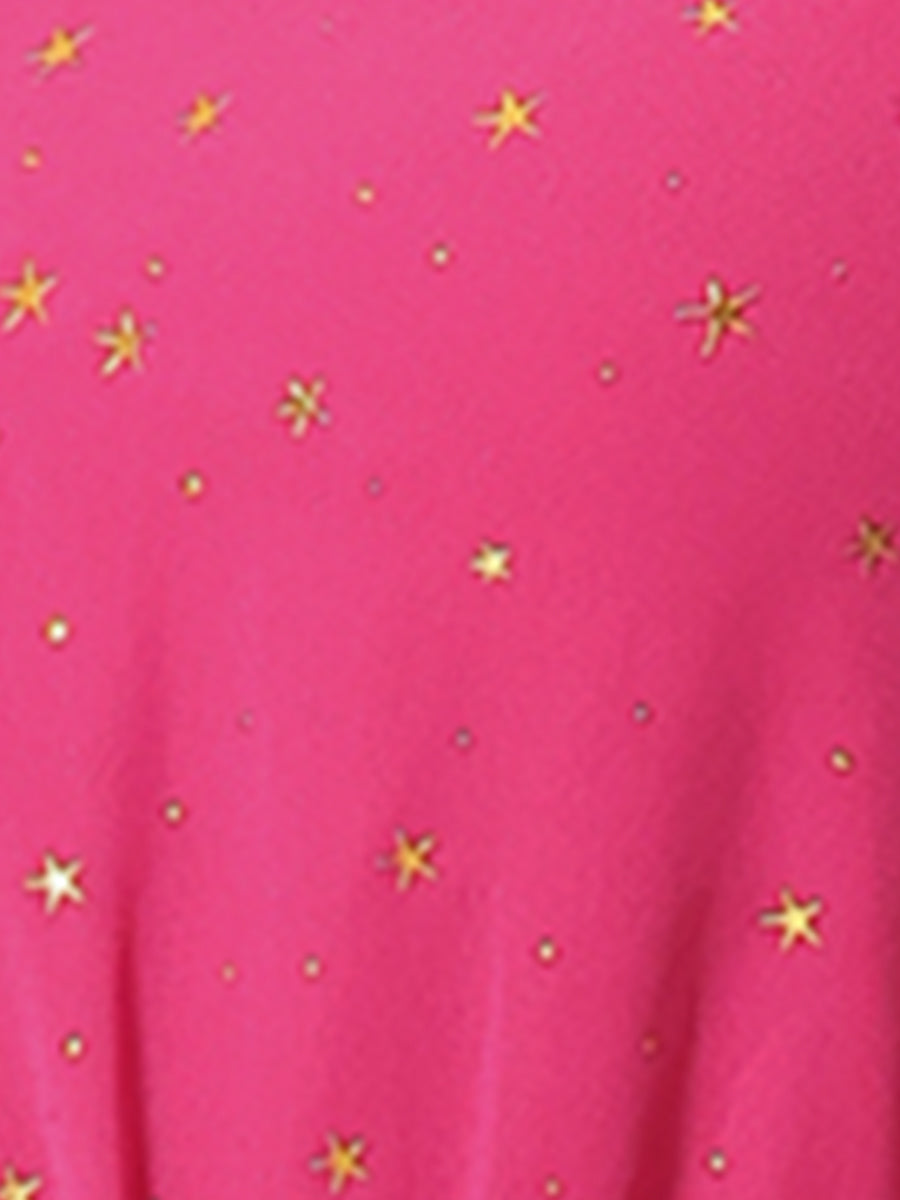 Choker V Neck Flared Gilding Metallic Shiny Star A-Line Dress
