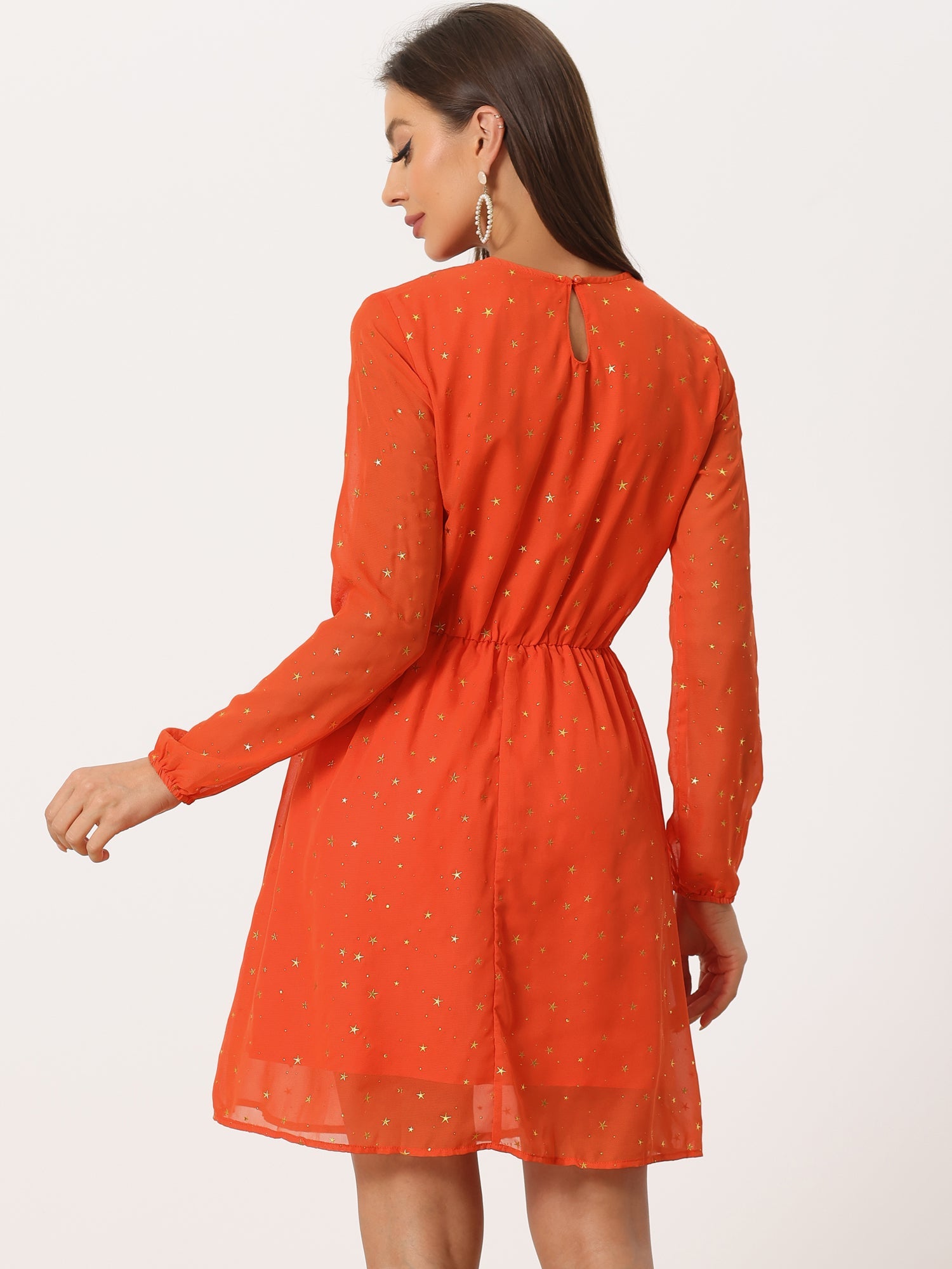 Choker V Neck Flared Gilding Metallic Shiny Star A-Line Dress