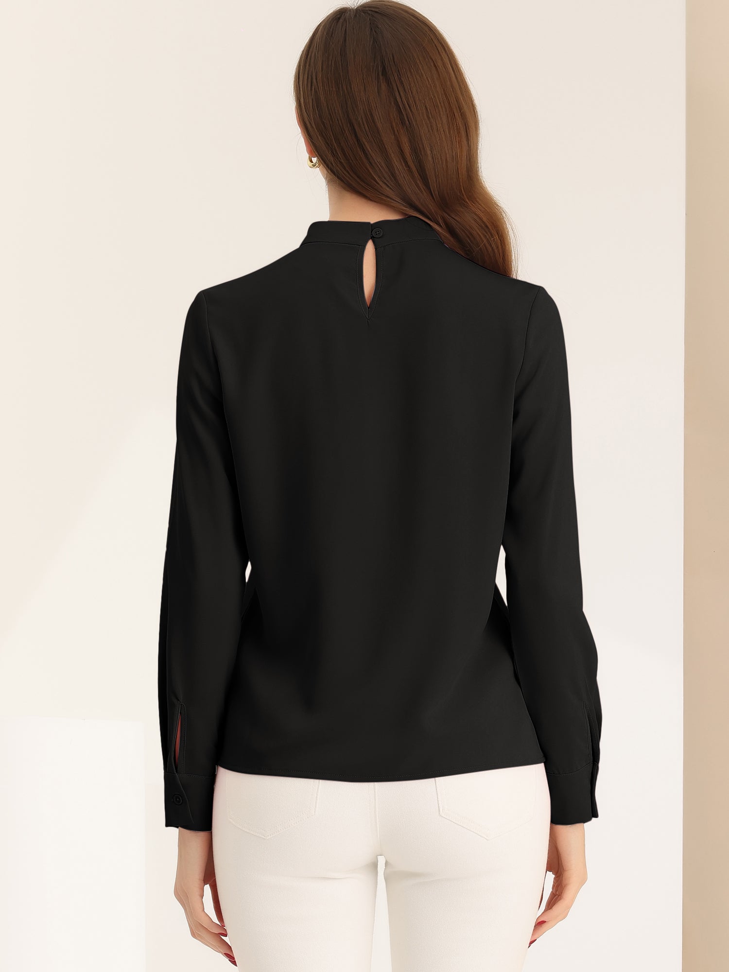 Stand Collar Chiffon Long Sleeve Business Casual Work Blouse