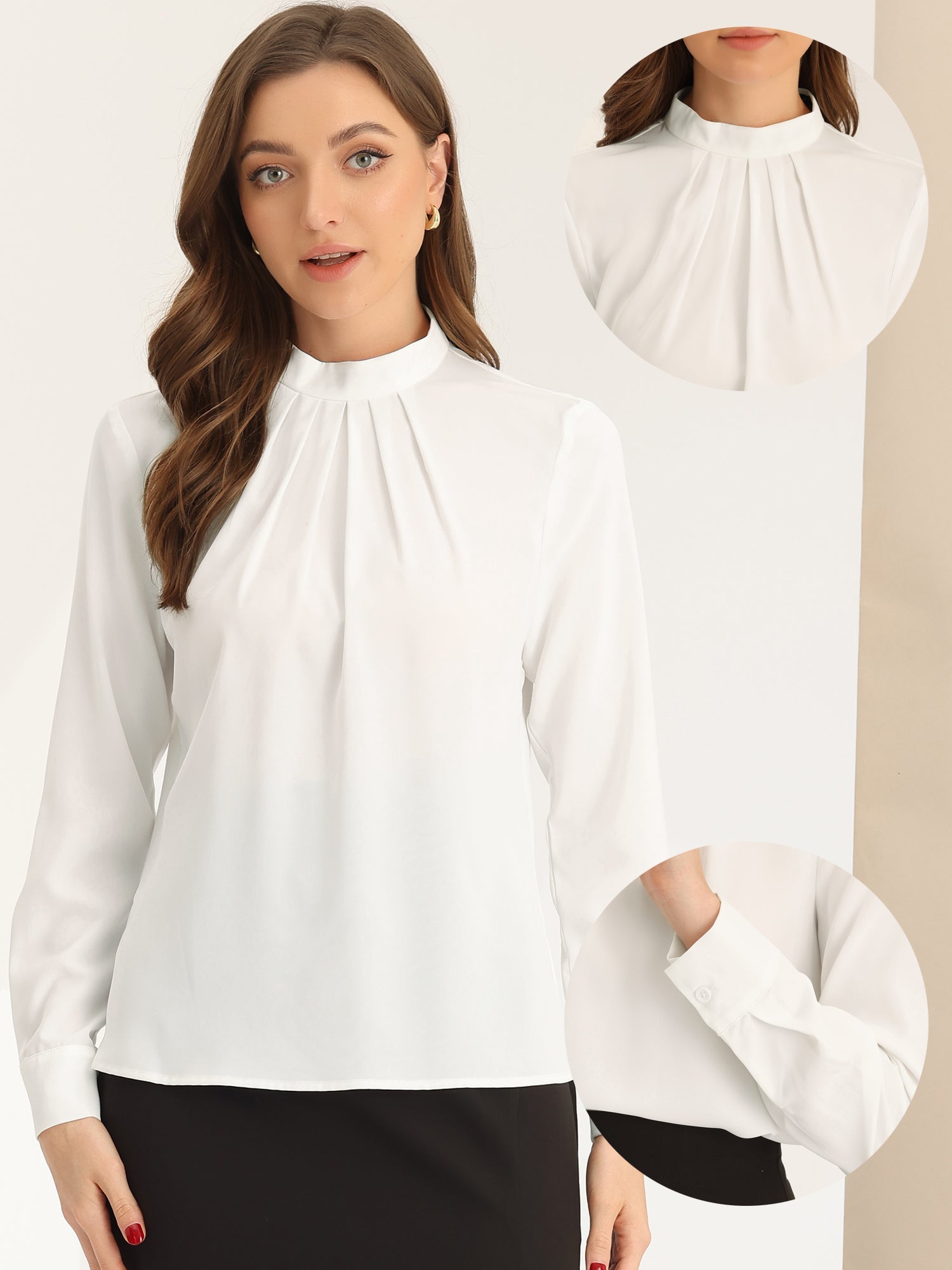 Stand Collar Chiffon Long Sleeve Business Casual Work Blouse