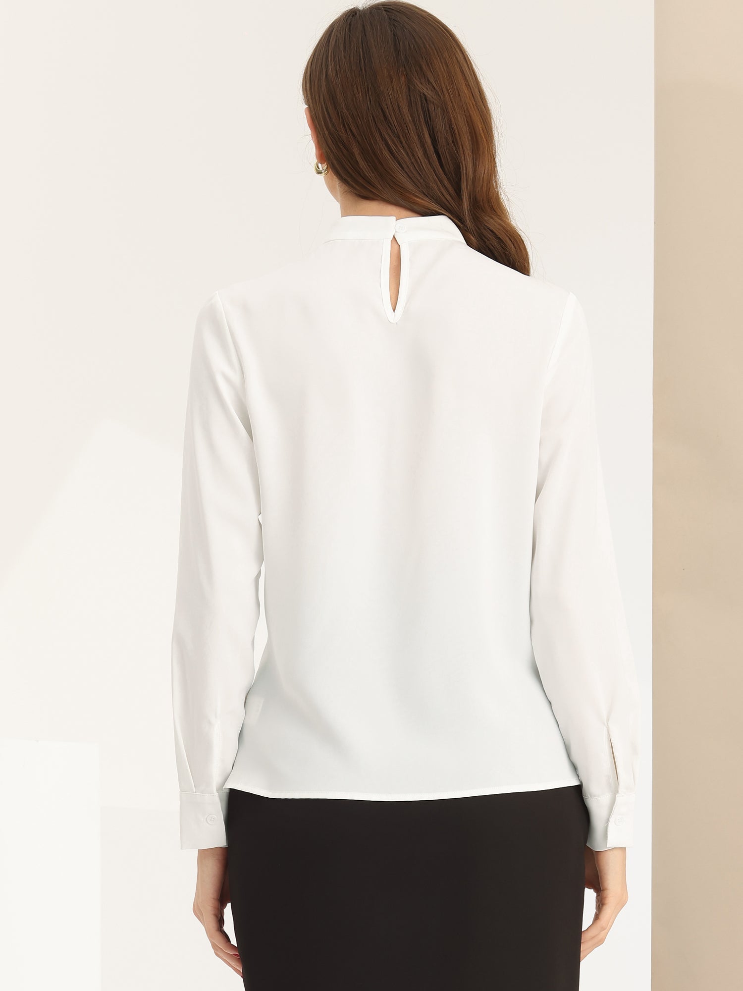 Stand Collar Chiffon Long Sleeve Business Casual Work Blouse